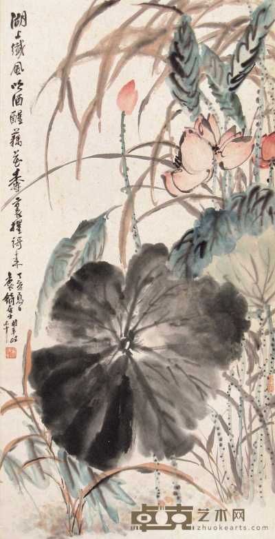 吴待秋 丁亥（1947年）作 荷花 镜心 71×35cm